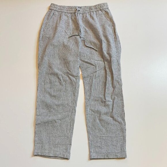 J. Crew TALL LONG Linen Cotton Trouser Pant Stripe Straight Cuffed Pull On Trave - Picture 1 of 9